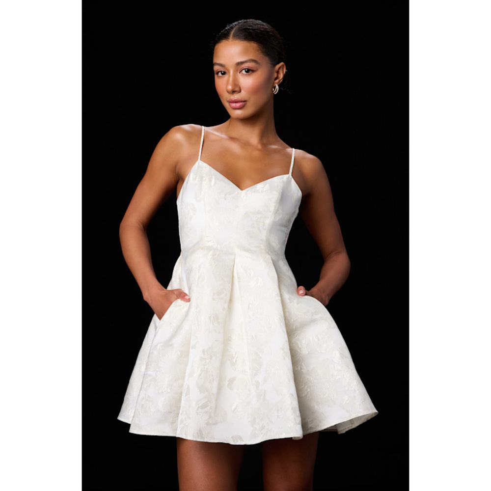 Lulus Suzie Ivory Floral Jacquard Skater Mini Dress White - Size XL